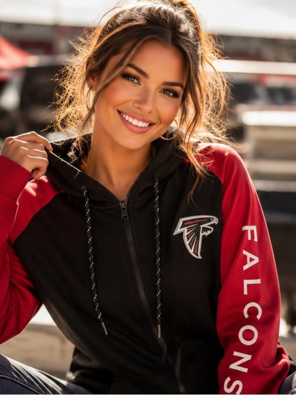 Fanatics Black and Red Falcons Full-Zip Hoodie